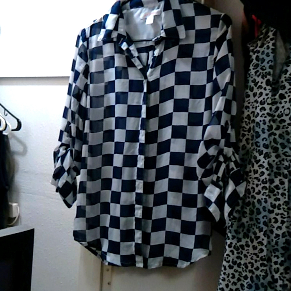 Long sleeve blue & white xs top
